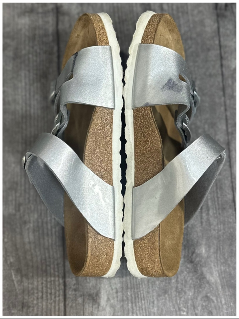 Birkenstock Betula Silver Triple-Buckle Sandals | Size 40/L9 M7 | Item #SS420 - Picture 4 of 12